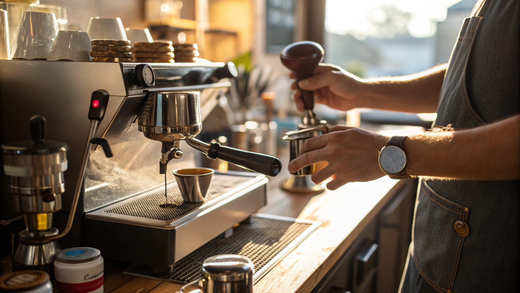 Preparing homemade espresso drinks