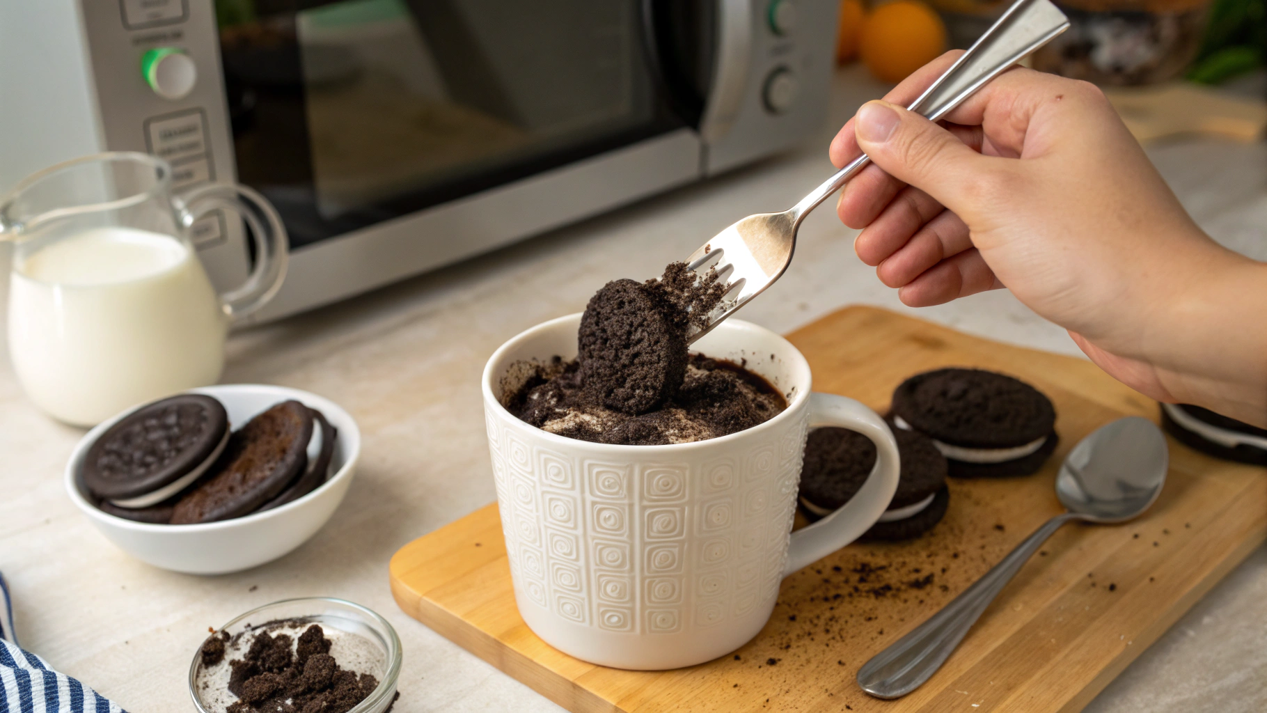 Preparing Oreo Mug Cake