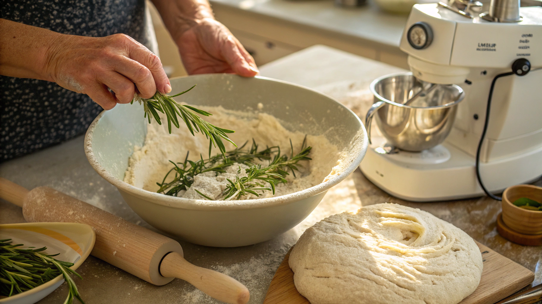 Preparing Rosemary Bread