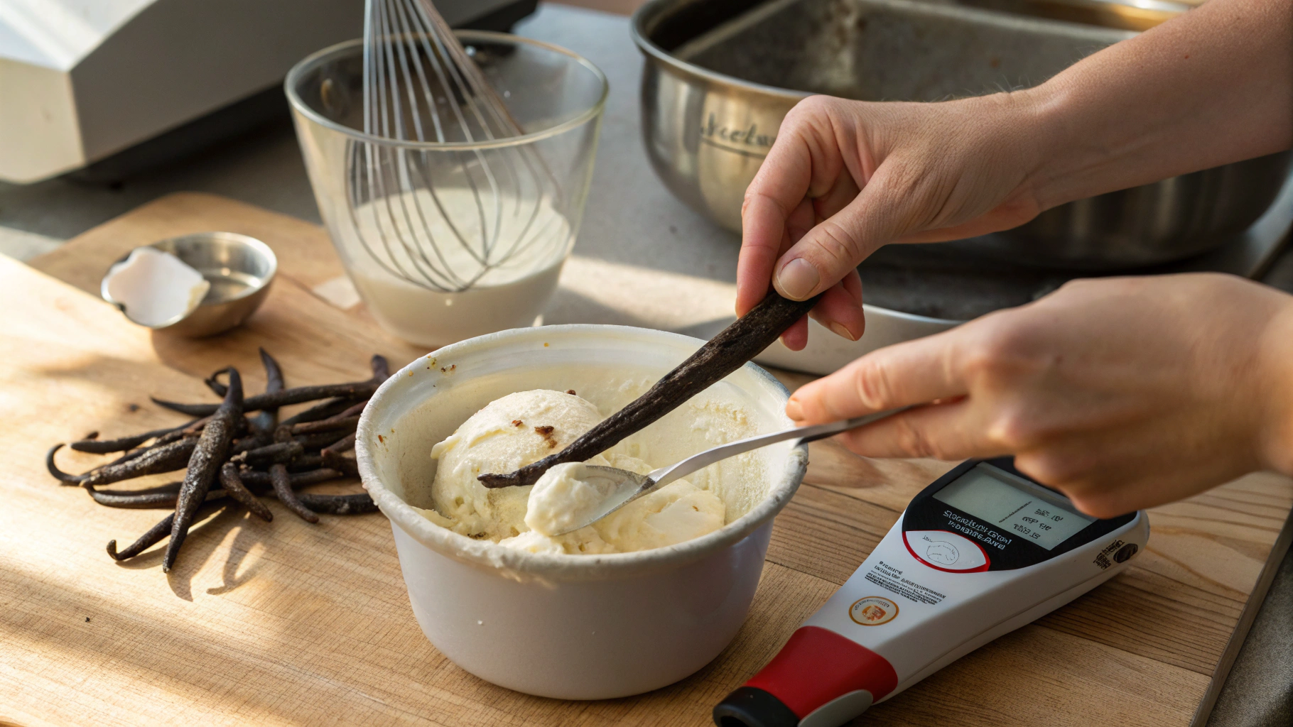 Preparing Vanilla Bean Ice Cream